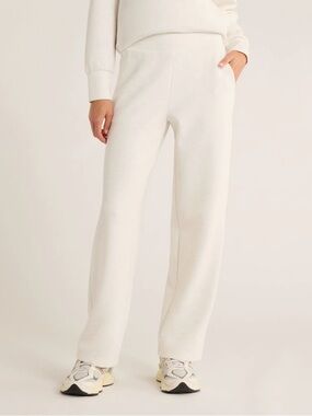 Zella Ultra Soft Scuba Wide Leg Pull On Pants NWT Size Large in Beige Ivory
